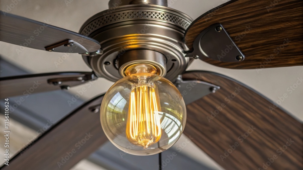 Poster a closeup of a decorative light bulb intended for the ceiling fan showcasing its intricate filaments