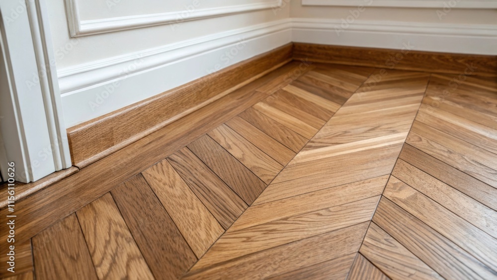Poster A closeup of a corner where two rows of parquet meet displaying the strategic placement and design that allows for optimal flow and aesthetic appeal in the renovation project.