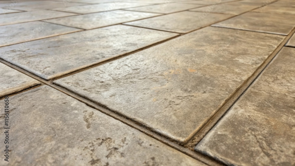 Poster A closeup of a concretelook tile showcasing its industrial charm with an aged texture complemented by wide deep grout lines that emphasize the raw aesthetic.