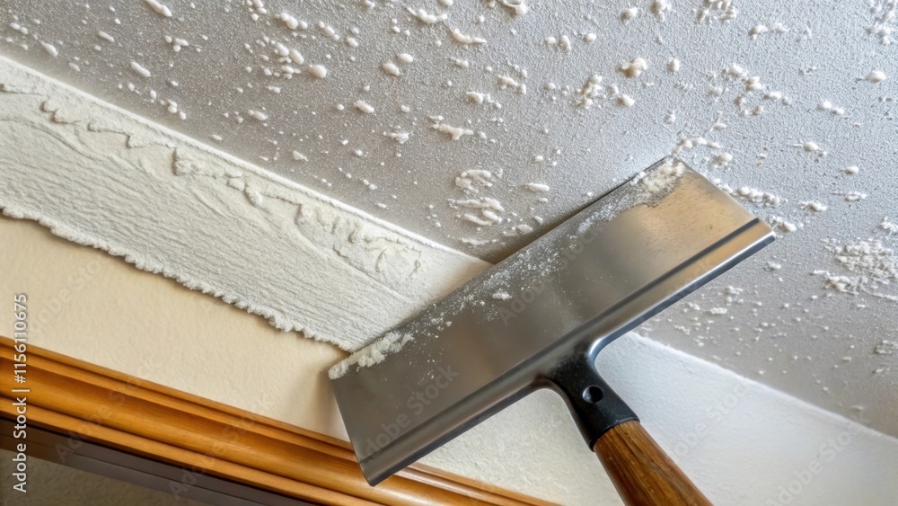 Poster a closeup of a ceiling repair area the textured edges blending seamlessly into the existing plaster 