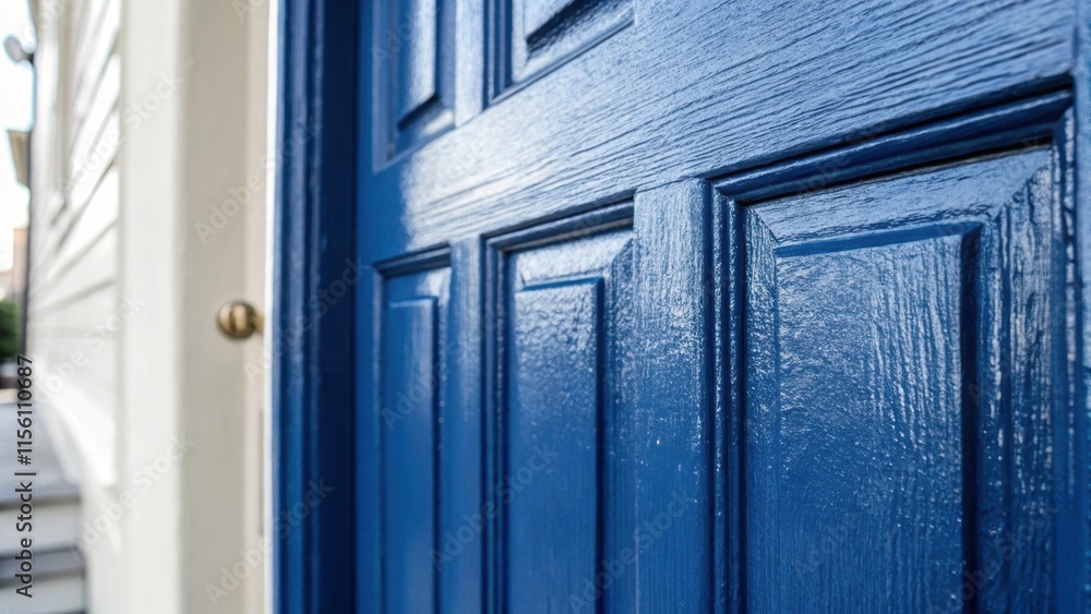 Aufkleber a closeup of a bold deep blue prehung door the texture and subtle sheen of the paint drawn into focu