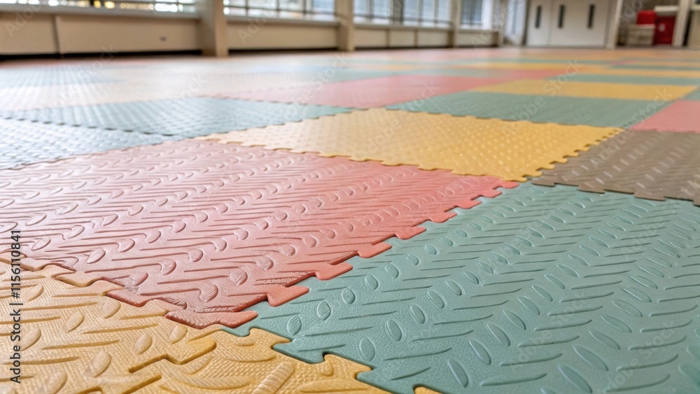 Aufkleber A closeup captures the subtle color variations in the protective floor covering with soft grooves and ridges adding depth and interest to the otherwise empty space.