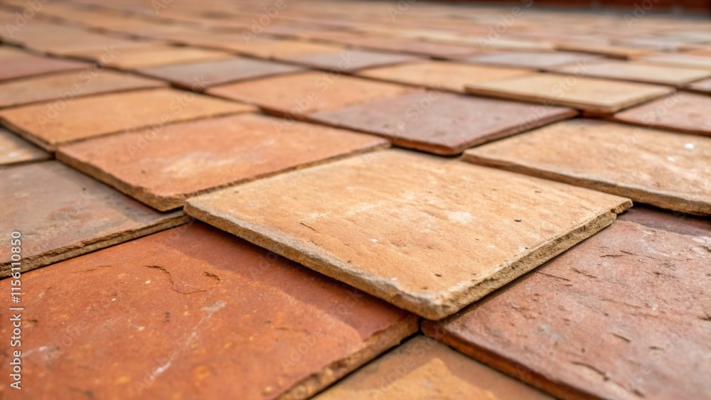 Poster A closein view of handmade terracotta tiles with a raw unglazed finish highlighting their rustic texture and earthy colors introducing a natural element to the entryway.