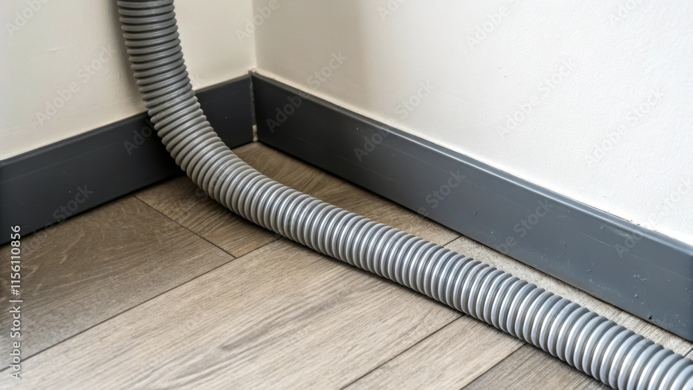 Poster A close shot of flexible conduit tightly hugging the corner of a room the supple material contrasting against sharp angles and crisp lines of modern architecture.