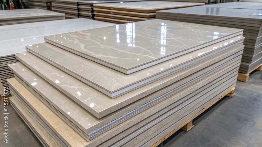 Aufkleber a carefully arranged pile of largeformat porcelain tiles their smooth reflective surfaces showcasing