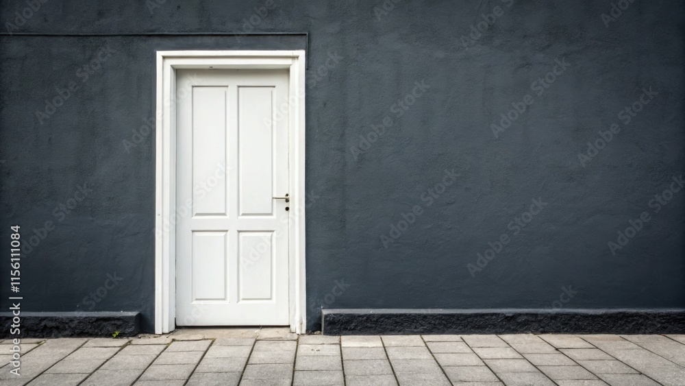 Poster a brilliant white door stands out against a charcoal grey wall its simplicity and modern lines creat