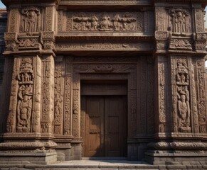 Obraz premium Ancient temple fa?ade with intricate carvings, fa?ade, architecture
