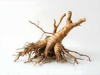 Obraz premium a close-up of a galangal root, showcasing its knobby texture and light brown color, creating a visually interesting image for culinary or botanical photography