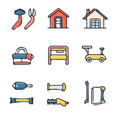 Colorful Home Icons – Artistic and Dynamic Set of Icons for House, Furniture, and Home Decor Design
