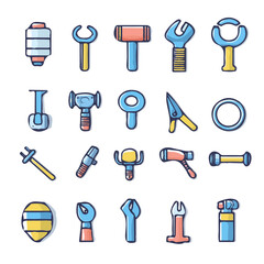 Obraz premium Colorful Mechanic Icons – Artistic and Practical Set of Icons for Wrenches, Tools, and Mechanical Design 