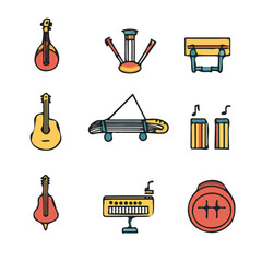 Obraz premium Music Icons with Color Set – Stylish and Dynamic Icons Perfect for Music, Audio, and Entertainment Projects 