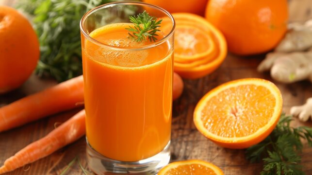 Refreshing orange carrot juice with fresh ingredients for a healthy lifestyle - Powered by Adobe