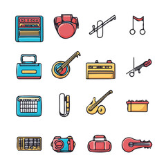 Music Icons with Color Set – Stylish and Dynamic Icons Perfect for Music, Audio, and Entertainment Projects
