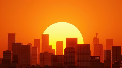 A stunning sunrise casts golden rays across the city skyline, illuminating tall skyscrapers in breathtaking beauty.