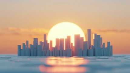 Fototapeta premium A stunning sunrise casts golden rays across the city skyline, illuminating tall skyscrapers in breathtaking beauty.