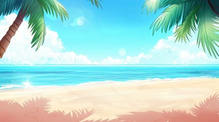 Fototapeta na wymiar A serene tropical haven where palm trees dance in the breeze, offering shade on sunkissed golden sandy shores.