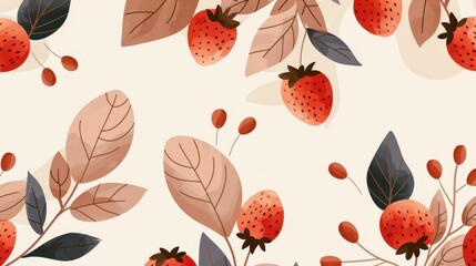 Embrace summer with this charming vintage pattern featuring luscious strawberries in soft brown linen hues.