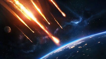 Realistic asteroid in deep space with glowing lights and a dark cosmic background.