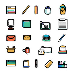 Colorful Icons Set of Office – Creative and Functional Icons for Workplace, Business, and Office Design
