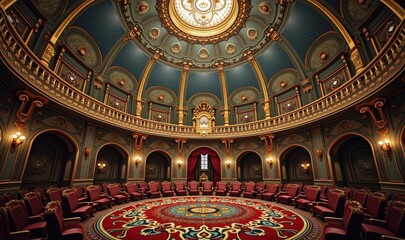 Obraz premium A grand, ornate interior of a circular chamber, perfect for meetings, presentations, or events. The historical architecture adds elegance and sophistication.