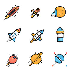 Space Icons with Color Set – Vibrant and Detailed Icons, Perfect for Space Exploration and Cosmic Projects

