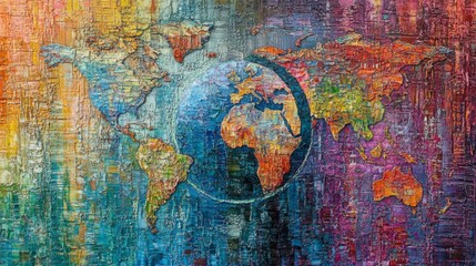 Peaceful World Map with Vibrant Textures and Colors