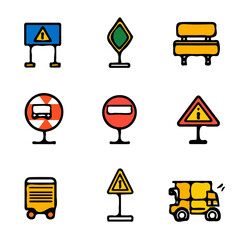 Colorful Traffic Signs – Artistic and Modern Set of Traffic Sign Icons, Vector Art for Traffic and Transportation Design

