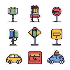 Colorful Traffic Signs – Artistic and Modern Set of Traffic Sign Icons, Vector Art for Traffic and Transportation Design

