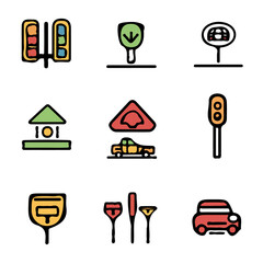 Colorful Traffic Signs – Artistic and Modern Set of Traffic Sign Icons, Vector Art for Traffic and Transportation Design
