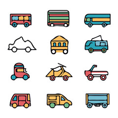 Colorful Icons Set for Transport – Vibrant and Creative Transport Icons, Stylish Vector Art for Travel and Mobility Design
