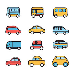 Colorful Icons Set for Transport – Vibrant and Creative Transport Icons, Stylish Vector Art for Travel and Mobility Design
