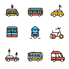 Colorful Icons Set for Transport – Vibrant and Creative Transport Icons, Stylish Vector Art for Travel and Mobility Design
