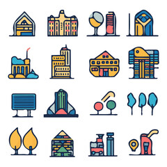 Urban Icons with Color Set – Vibrant and Detailed Urban Icons, Perfect for Digital City Design
