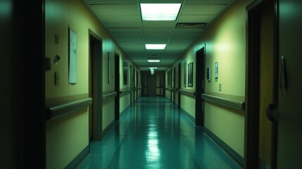 Obraz premium Serene Hospital Corridor with Soft Lighting