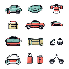 Vehicle Icons with Color Set – Stylish and Detailed Vehicle Icons, Perfect for Transportation and Digital Design
