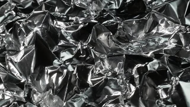 Silver metal background. The texture of an abstract background made of crumpled aluminum foil. relief and three-dimensional images
