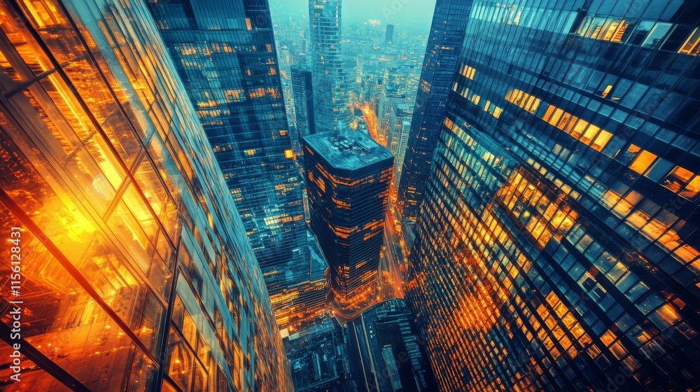 Poster urban abstract view with dynamic light and textures