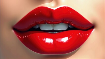 Obraz premium Close-up of luscious red lips, exuding glamour and allure, perfect for beauty, fashion, or advertising campaigns focused on cosmetics and lifestyle.