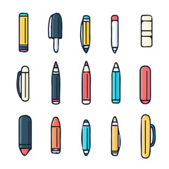 Colorful Icons Set of Writing – Vibrant and Creative Writing Icons, Modern Vector Art for Design Projects