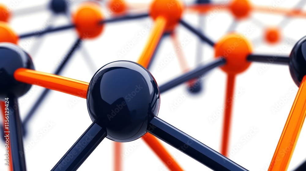 Poster abstract 3d rendering of interconnected spheres, representing network, connection, or molecular stru