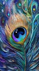 Fototapeta premium A highly detailed and artistic depiction of a feather with shimmering hues of blue and green. The intricate textures and vibrant gradients bring the feather to life