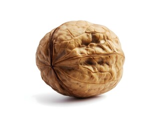 Fototapeta premium a single walnut arranged on a white background, showcasing its natural texture and color, creating a simple and visually appealing image for food photography or marketing
