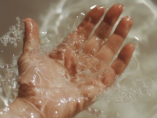 Fototapeta premium water flowing over cupped hands with shimmering light