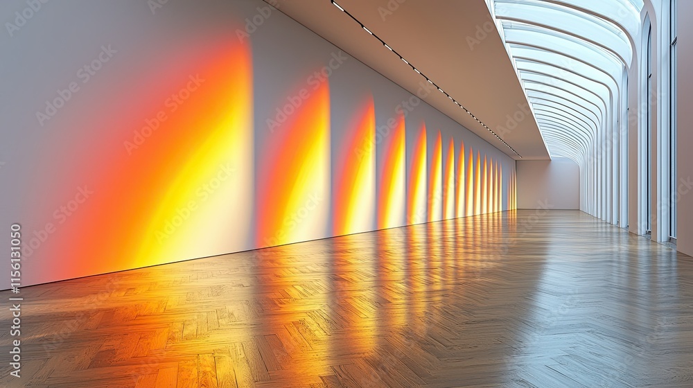 Aufkleber a spacious gallery with sunlight creating colorful reflections on the walls and floor.