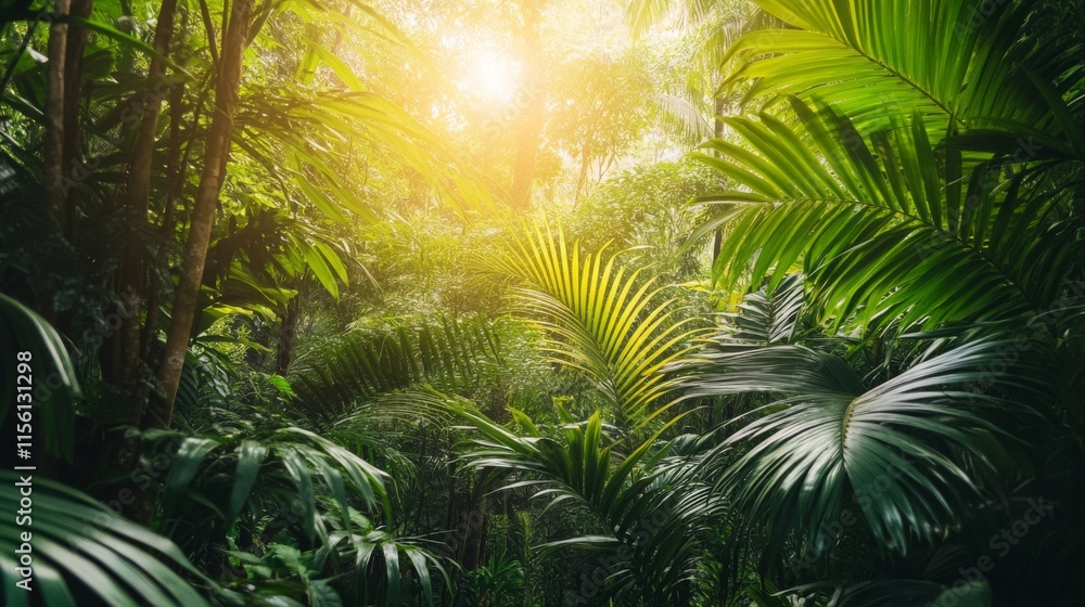 Poster warm jungle setting with dynamic textures and angles