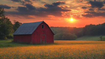 Fototapeta premium red barn in field