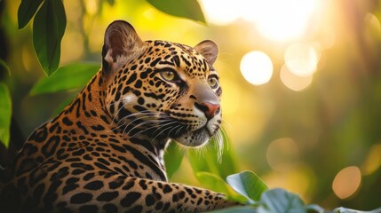 Naklejka premium Warm Jungle Scene Featuring a Majestic Wild Cat