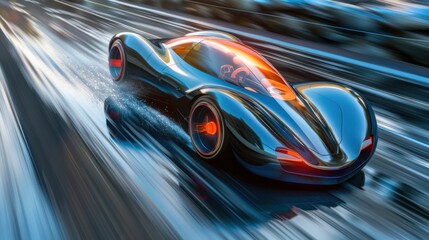 Fototapeta premium Streamlined turbo motion concept with rapid energy trails and neon accents.