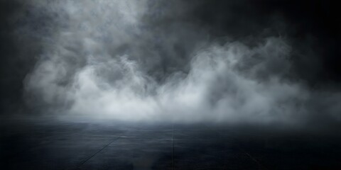 a dark and moody scene featuring a misty landscape with a subtle light source, creating a mysterious and atmospheric image suitable for various artistic or design projects