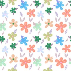 Fototapeta premium Seamless floral pattern with hand drawn flowers. Spring background. Perfect for fabric design, wallpaper, batik, ceramic, shirt, apparel.